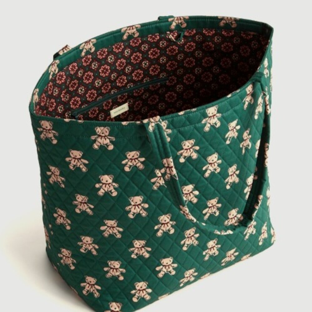 NWT Vera Bradley Marston Grand Tote Teddy Bear Mosaic Dark Green Brown